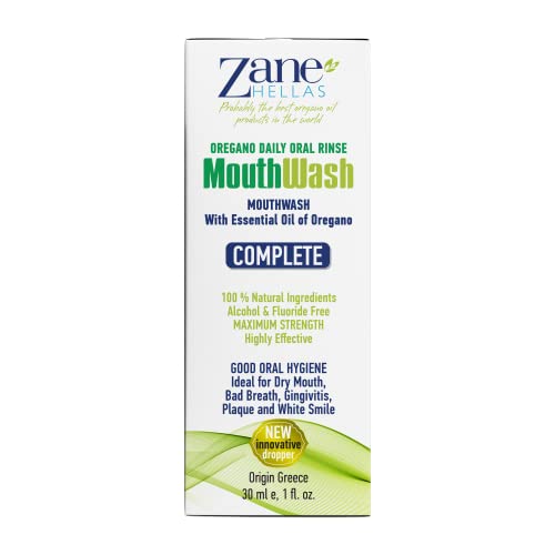 Zane Hellas Mouthwash with Oregano Oil – Herbal Alcohol & Fluoride Free, 2 fl oz
