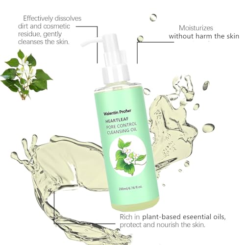 Cleansing Oil for Face, Makeup Blackhead Remover Oils, Gentle Heartleaf Deep Pore Control Cleansing Oil with Blackhead Brush, 6.76FL OZ, Face Skin Cleanser