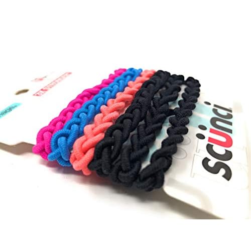 Scunci Everyday & Active Braided No Damage and Super Comfy Hair Elastics Bundle - Black and Multi-Colored, 3 Packs (18 Count)