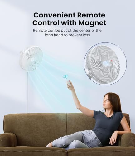 LEMOSTAR 12-Inch Wall Mounted Fan with Remote Control, 90° Oscillation, 4 Speed Settings, Timer, Adjustable Tilt - White