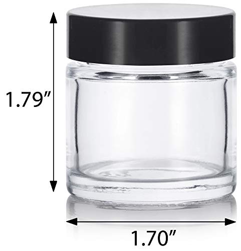 JUVITUS 1.7oz Glass Storage Jars with Black Lids - Airtight, Leak & Smell Proof (12 Pack)