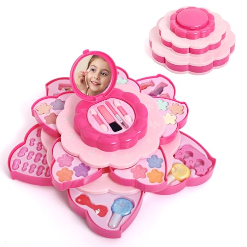 Kids Makeup Kit with Flower Case – 41-Piece Face & Nail Art Set for Ages 3-10