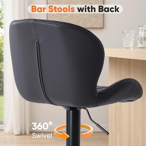 Sweetcrispy Black Set of 2 Adjustable Swivel Bar Stools - Fabric Counter Height Chairs