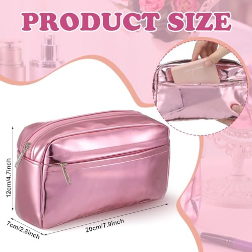 Pink Insulated Makeup Bag for Car Cosmetic Bag for Women Girls Metallic PU Portable Zippered Makeup Pouch Travel Organizer Shields Cosmetics from Freezing Melting Party Gifts, 7.9''x4.7''