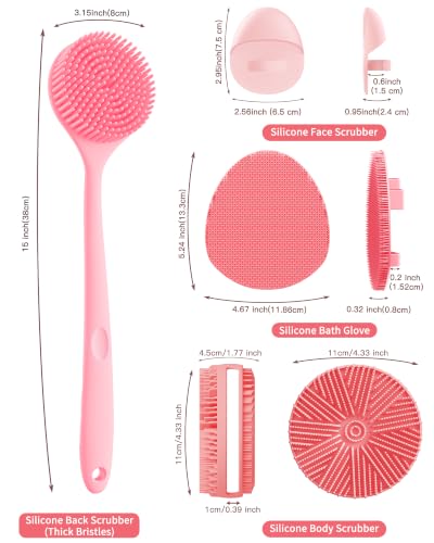 Pink Silicone Body & Scalp Brush Set - 8PCS Personal Care Kit