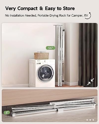 VIKAQI 95-Inch Folding Outdoor Indoor Clothes Drying Rack with 20 Hooks, 12 Clips, Heavy-Duty Stainless Steel