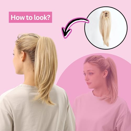 Straight Ponytail Hair Extension 15 Inch Beach Blonde Claw Clip-In Synthetic Hair