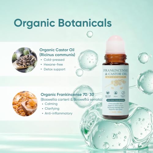 Organic Castor Oil Rose Quartz Roller Ball – Hydrating Face & Body Oil 1.7 fl oz – Variation of THIS listing