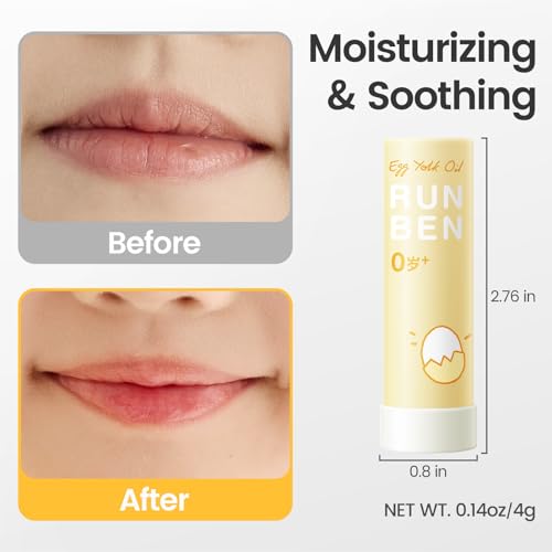 RUNBEN Baby Lip Balm with Egg Yolk Oil, Super Rich Moisturizing Kids Lip Balm, 24H Deep Nourishing, Safe Lip Care for Toddler Chapped Lips, Non-toxic & Fragrance Free, 4.2g
