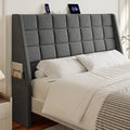 Queen Size Upholstered Headboard with Charging Station, Wingback Support