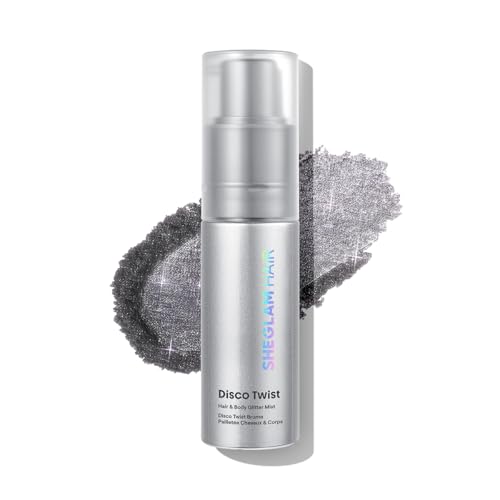 SHEGLAM Hair & Body Glitter Mist Spray - Shimmering Sparkle Makeup for Parties, Festivals, Cosplay, Halloween - Long Lasting, Non-Clogging, Easy Wash Off, 0.3 Fl Oz (Silver)