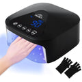 UV LED Nail Lamp with UV Gloves,Magnetic Metal Mirror Base Cordless Nail Dryer, Gel Polish Curing Light with 4 Timers,Touch Control Display,Auto Sensor for Professional Salon & Home
