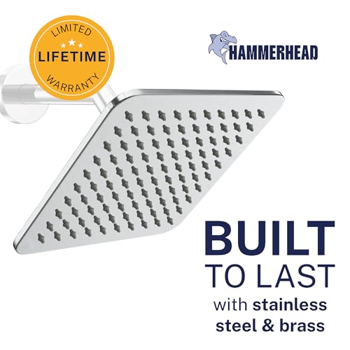 HammerHead Showers Chrome 8 Inch Square Rainfall Shower Head - High Flow, Solid Metal, Easy Install
