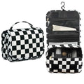 Crazy Bison Hanging Travel Toiletry Bag Kit Makeup Bag Cosmetics Organizer for Men Women (Black & White Checkerboard)