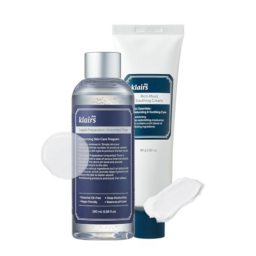DearKlairs Unscented Toner + Soothing Cream Set, Trouble Soothing, K-Beauty Skincare Routine