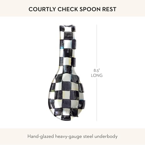 Enamel Spoon Rest - Black and White Courtly Check, Kitchen Utensil Holder