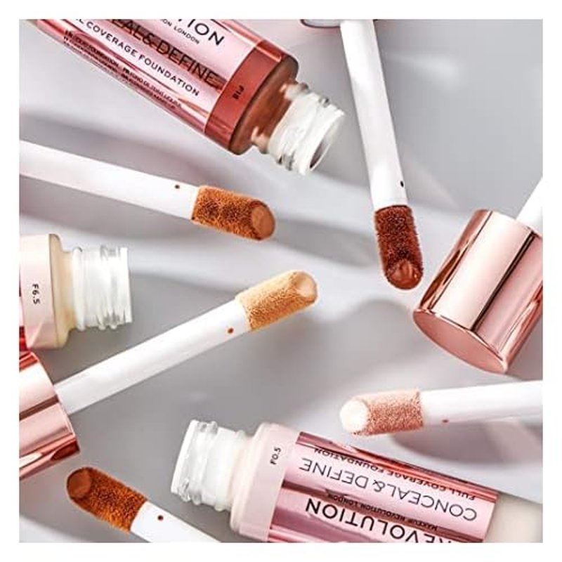 Makeup Revolution Conceal & Define Foundation, Cream Foundation Makeup, Full Coverage, For Medium Skin Tones, Vegan & Cruelty-Free, F10, 23ml