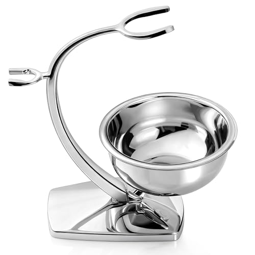 Shaving Bowl and Stand Set with Magnetic Base - 304 Steel & Chrome
