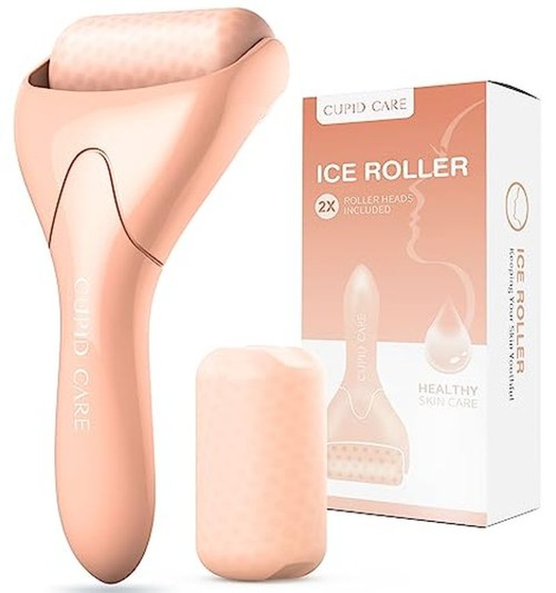 CUPID CARE Ice Roller for Face [2-Rollers], Ice Face Roller Ice Compress Facial Roller Massager for Beauty, Calms Skin, Face Roller Skin Care Tool Woman Gifts | Apricot Pink