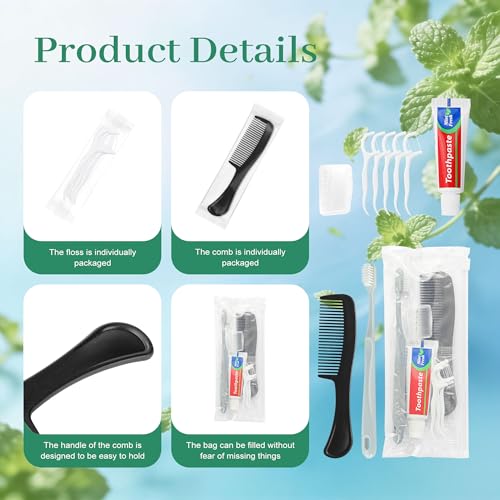 Travel Toothbrush Kit 30 Sets with Toothpaste Floss Comb & Cover - Bulk