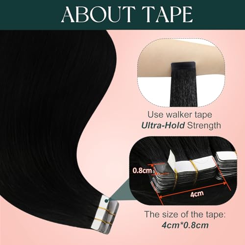Reusable Hair Extensions Tape-in Set 20 Inch Black Human Hair with Variation A Tape-c #1