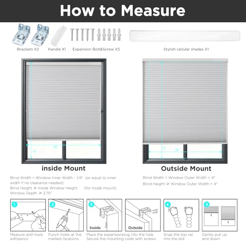 Joydeco Cordless Blackout Cellular Shades 56W x 64H White - Inside Mount