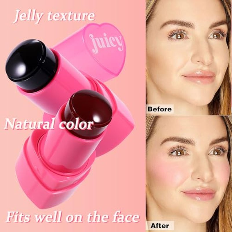3-In-1 Multi-Use Blush Cream Blush Stick for Eyes, Cheeks & Lips, Hydrating & Bouncy Jelly Texture, Blends Perfect, Long Lasting Waterproof (03, s)