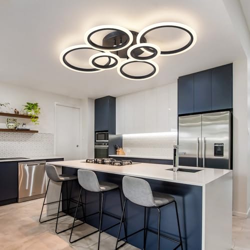Shine LUEST Black 6 Rings LED Ceiling Light Fixture with Remote Dimmable