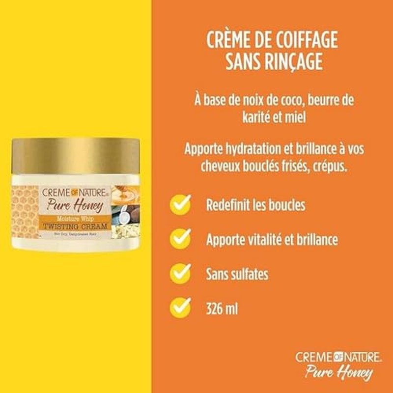 Creme of Nature Curl Cream for Curly Hair | Pure Honey | Moisture Whip | Twisting Cream | For Dry Hair