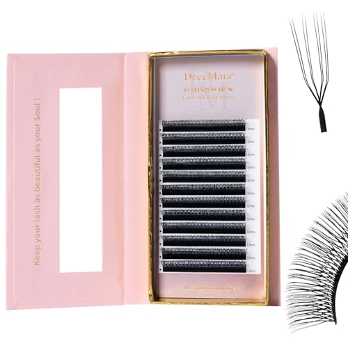 DeceMars 8D U Shaped Eyelash Extensions Easy Fans Double Tips 4D Russian Volume Crisscross Eyelashes Natural Soft YY Lash Extensions Handwoven Mesh Wispy Clusters Matte Black-0.07mm-D-8-15mm Mix