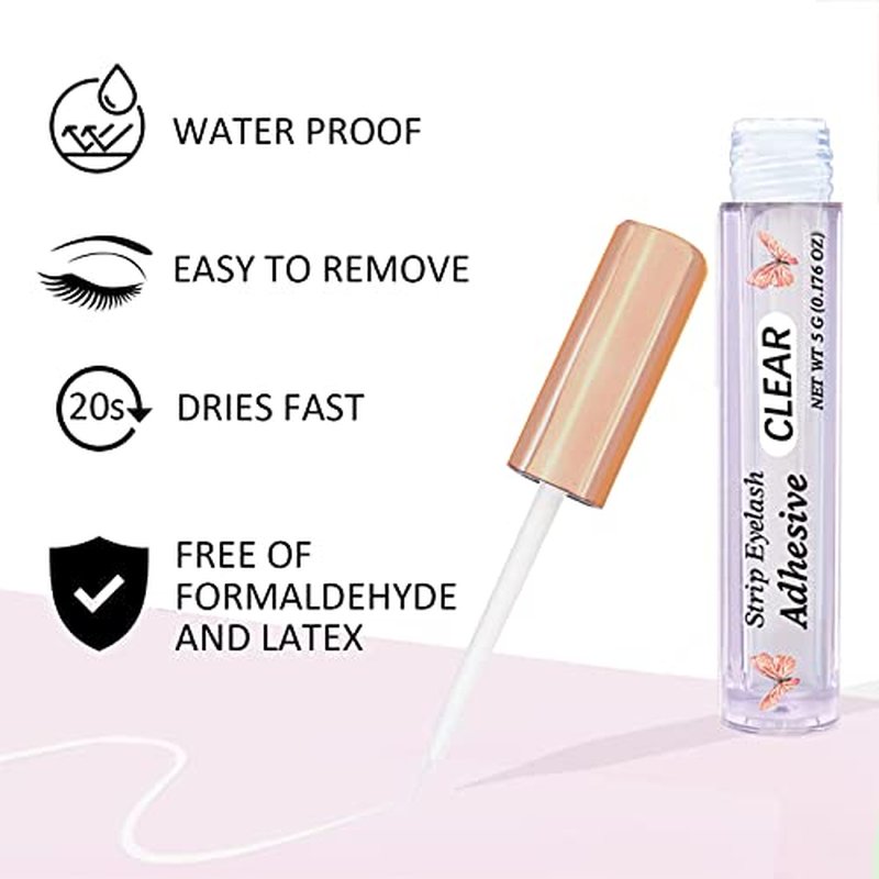 False Eyelash Glue Super Strong Hold Clear Eyelash Adhesive Waterproof Lash Glue Latex-Free Suitable for Sensitive Eyes (2 Pack Clear)
