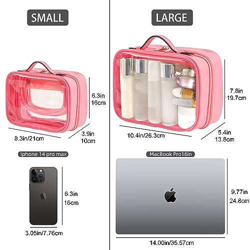 Veki Rose Red Large TSA Approved Clear Makeup Bag with Double Layer, 180° Opening