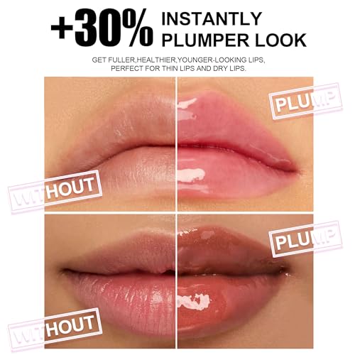 Hydrating Lip Plumper Gloss, Plumping Lip Oil, Lightweight High Shine Lip Plumper Gloss, Nourishing Long Lasting Non-Sticky Hydrating & Smoothing Lip Treatment for Dry Lips (Rose brown)