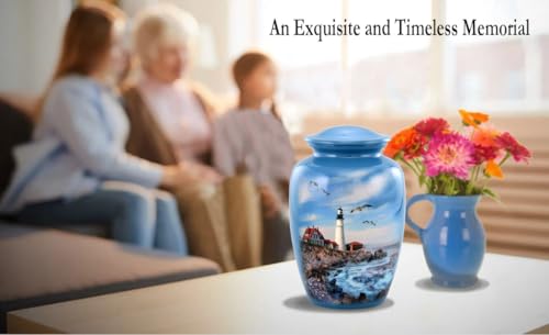 Full Size Ocean Blue Lighthouse Cremation Urn for Adults - Holds Up to 210 Lbs