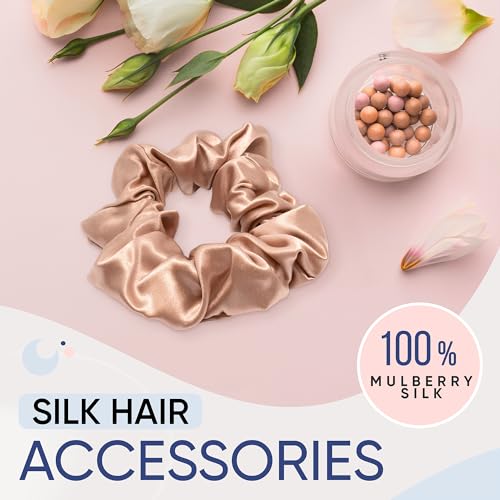 Silk Scrunchies 3 Pack - Rose Regular - 100% Mulberry Silk Hair Ties for Gentle Hold