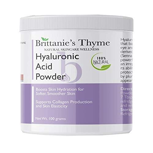 Brittanie's Thyme Pure Hyaluronic Acid Serum Powder, 100 Grams | High Molecular Weight, Cosmetic Grade, 100% Natural, Boosts Skin Hydration for Softer, Smoother Skin