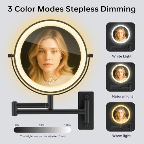 Wall Mounted Makeup Mirror with Lights 1X/10X Magnification - Black / 10X