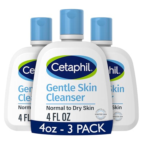 Cetaphil Face Wash, Hydrating Gentle Skin Cleanser for Dry to Normal Sensitive Skin, 4 oz 3 Pack, Fragrance Free, Soap Free and Non-Foaming