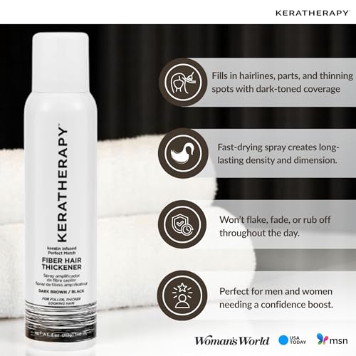 Unscented Keratherapy Keratin Hair Thickener Spray Dark Brown to Black 4oz - Volumizing & Concealing