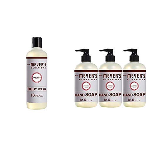 MRS. Meyer¡¯S CLEANDAY Body Wash, Lavender Scent, 16 Ounce Bottle and Mrs. Meyer¡¯s Clean Day Liquid Hand Soap Bottle, Lavender Scent, 12.5 Fl Oz, Pack of 3