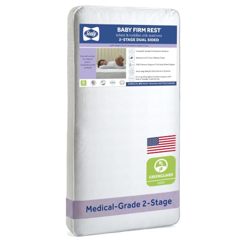 Sealy Baby Infant & Toddler Crib Mattress - 2-Stage, Waterproof, Blue/Silver