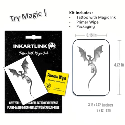 INKARTLINK Semi Permanent Tattoo Adult Art Design Waterproof Temp Tattoo Stickers Realistic Look, No Adhesive, Lasts 1-2 Weeks Black (Western Dragon)