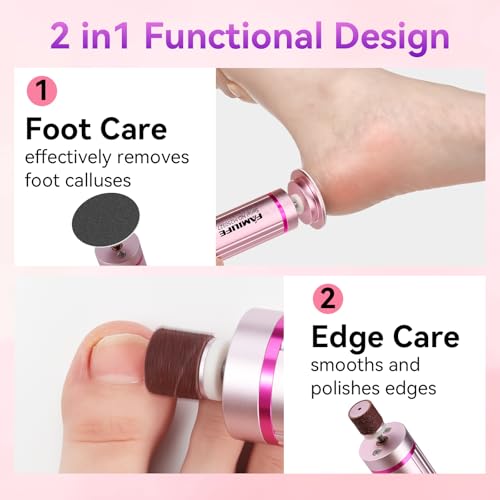 FAMILIFE Electric Foot File Callus Remover ? Rechargeable Pedicure Tool with Display Screen, Replaceable Sandpaper Discs, Forward & Reverse Rotation, for Men and Women