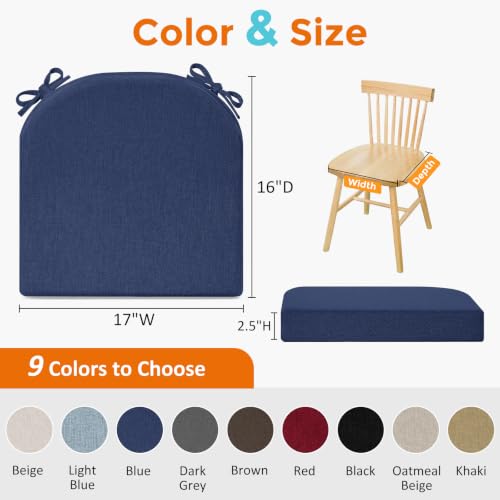 Blue Memory Foam Chair Cushions 17x16 Inches Pack of 6 - Waterproof & Washable