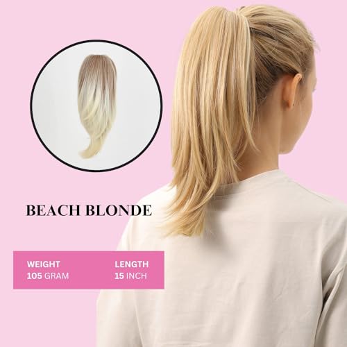Straight Ponytail Hair Extension 15 Inch Beach Blonde Claw Clip-In Synthetic Hair