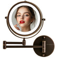 Wall Mounted Lighted Makeup Mirror - 8.5 inch, 10X Magnification, Antique Bronze