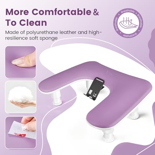 JODSONE Medium Purple U-Shaped Manicure Arm Rest with Rotating Phone Holder - Detachable Nail Tech Support for Salon & Home Use