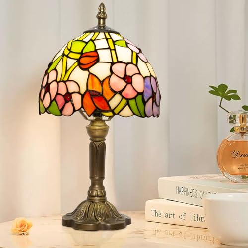 F Four Leaf Flower Tiffany Style Table Lamp with 3 Color Temperature - 8 Inch