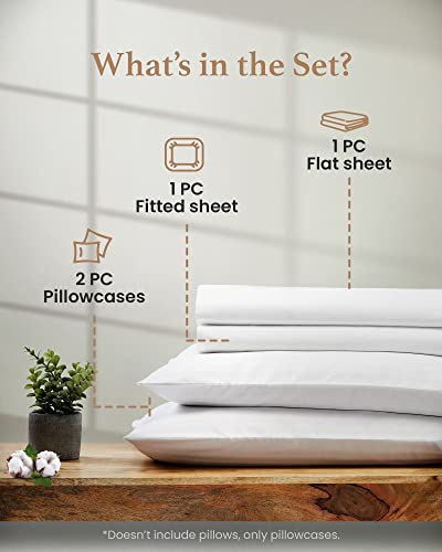 King Size Egyptian Cotton Bed Sheets Set - White, 4 Piece, Deep Pocket