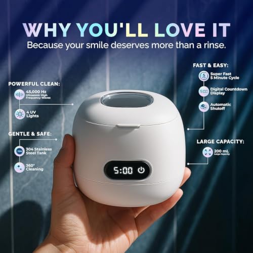 Ultrasonic Dental Retainer Cleaner Machine 45kHz UV Light 200ml Tank